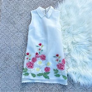 Endless Rose White Midi Dress with Pink & Green Floral Embroidery